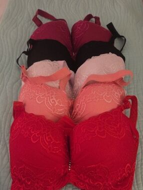 YNS Generic Lace Push-Up Bra Set in Red, Coral, Light Pink, Black, Wine SIZE:46C